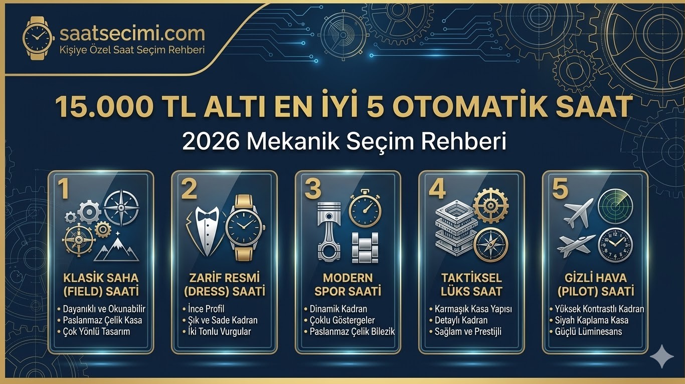 15.000 TL Altı En İyi 5 Otomatik Saat: 2026 Mekanik Saat Tavsiyeleri